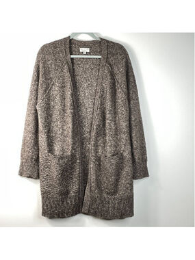 Lucky Brand Women's Cardigan Sweater Open Long Sleeve Brown Knit Pockets Size M